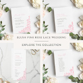 -roze Roos Lace Wedding Programmakaart