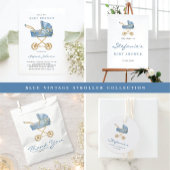 Blauw  wandelwagen Bloemen Luier Raffle Game Informatiekaartje