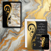 Abstracts met gouden accenten op zwart en wit douchegordijn