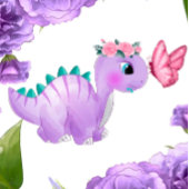 Schattig Paars Dinosaur Floral Baby shower Papieren Bordje
