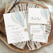 Schattige Blauw Hete Luchtballon Boy Baby shower Bedankkaart