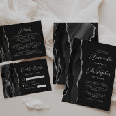Zwart Agaat Zilver Glitter Script Bruiloft RSVP Kaartje