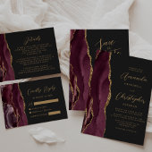 Modern Burgundy Gold Agate Dark Wedding Menu
