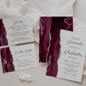 Modern Burgundy Silver Agate Wedding Menu
