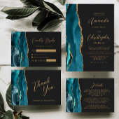 Blauwgroen Blue Agate Gold Script Slate Wedding Kaart