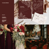 Damask Elegant Classic Mahogany Red Wedding Borden Papieren Bordje