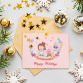 Alice in Wonderland schattig waterverf roze foto Feestdagenkaart