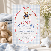 Preppy Amerikaanse Teddydbeer Blauw Gingham Jongen Spandoek