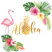 Aloha Verjaardag Ananas Tropische Bloemen Flamingo Papieren Bordje