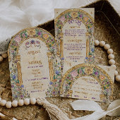 Art Nouveau geïnspireerde bruiloft details Informatiekaartje