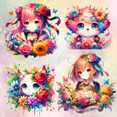 Schattigee Rainbow Anime Girl's Verjaardagsfeestje Kaart