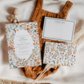 Modern Retro Groovy Floral Baby shower Bedankkaart