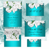 Elegant Metallic Aqua en White Roses Wedding Poster