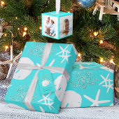 Aqua Blue Starfish Sand Dollar Kerstmis Inpakpapier Vel
