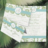 Sage Green Damask en Aqua Damask Wedding Invite Kaart