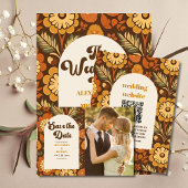 Boog Moderne Retro 70s Bloemen Bruiloft Save The Date