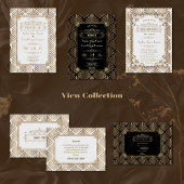 Glam Art Deco Goud Zwart Gatsby 20s Bruiloft Kaart