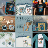 Art Deco waaierpatroon blauw Kartonnen Onderzetters