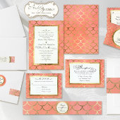 Faux Gold Foil Waterverf Art Deco Shell Pattern Uitnodigingen Wikkel