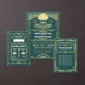 Art Deco Bruiloft Goud Donkergroen RSVP Reactie (Personaliseer de collectie van deze zelfstandige maker.)