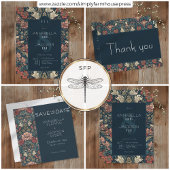 Art Nouveau Blue William Morris Floral Wedding RSVP Kaartje