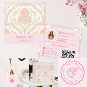 Roze Art Nouveau bloemencode en foto Visitekaartje
