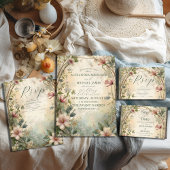 Art Nouveau Geïnspireerd Bloemensymfonie Bruiloft RSVP Kaartje