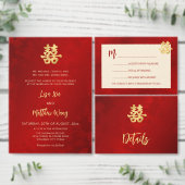 Rode Gouden Foto Chinese Trouwdag Drieluik Uitnodiging (Personaliseer de collectie van deze zelfstandige maker.)