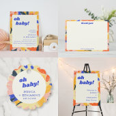 Retro Abstract Botanical Fun Baby Shower Custom Ronde Sticker
