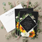 Zonnebloem en witte rozenvaste stof - zwart bedankkaart (Personaliseer deze collectie van deze onafhankelijke maker. Test)