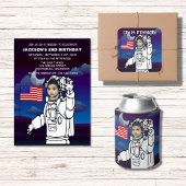 astronaut op maan buitenruimte jongen verjaardag button flesopener