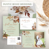 Sage green 2 photos boho botanical wedding bedankkaart