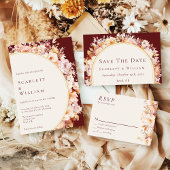 FOLIE herfst bloemenbordeaux monogram foto bruilof Folie Uitnodiging