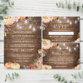 Rustic Autumn Floral Mason Jar Lights Wedding Kaart (Personaliseer de collectie van deze zelfstandige maker.)