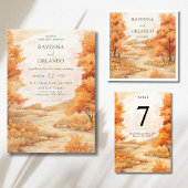 Romantisch herfst bos pad bladeren vallen bruiloft save the date