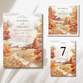 Landschap Herfst Bos Pad Bladeren Val Huwelijk Save The Date