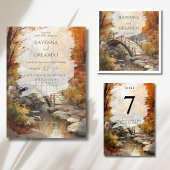 Watercolor Herfst Bos Brug Bruiloft Save The Date