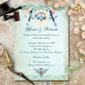 Elegant Blue Mexican Baroque Hummingbird Wedding Plaatskaartje