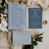 Boho Cool Marina Blue Frame Whimsy Wedding RSVP Kaartje
