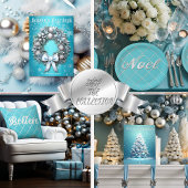 Elegant Blauw en Zilver 'Peace On Earth' Vakantie Theedoek