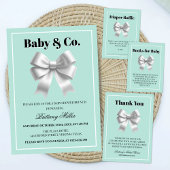 Baby en Co Silver Bow Baby shower Uitnodiging