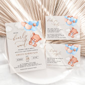 Baby Beer, teddybeer, blauwe ballonnen, Baby showe Acryl Uitnodigingen