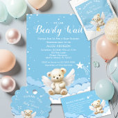 Angel Teddy Bear op Wolken Baby Blauw Papieren Bordje