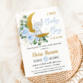 Blauwe Floral Greenery Elephant wil Baby Poster