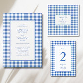 Rustic Geruite Babyblauwe Gingham Trouw Kaart
