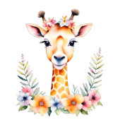 Baby Giraffe in Flowers, het is een meisje | BABY  Ronde Sticker