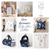 Schattige cartoon olifantenpatroon op marineblauw cadeaulabel