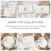 Baby in bloei jongen blauw bloemendouche uitnodigi kaart