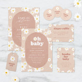 Dank u Neutral Retro Daisies Baby shower Ronde Sticker