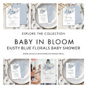 Dusty Blue Florals Baby in Bloom Shower Kaart